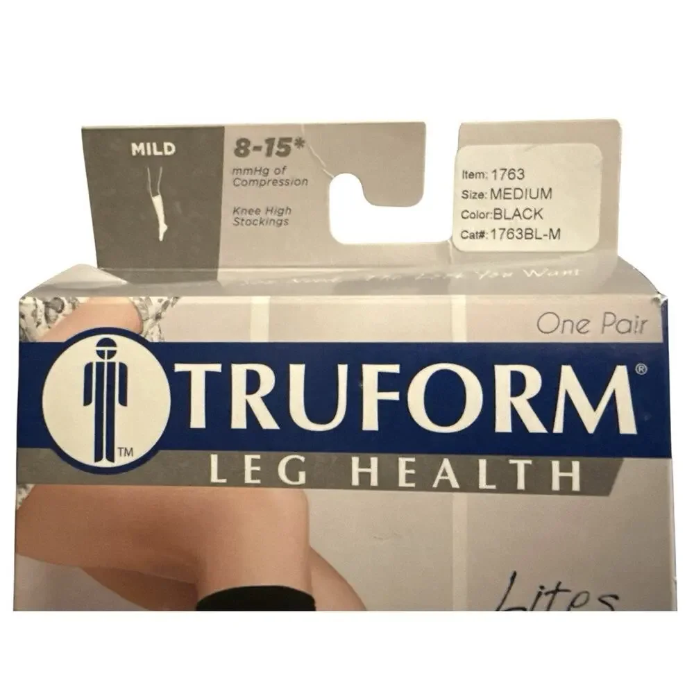 Truform Sheer Compression Stockings 8-15 mmHg Knee High Black Medium 1763